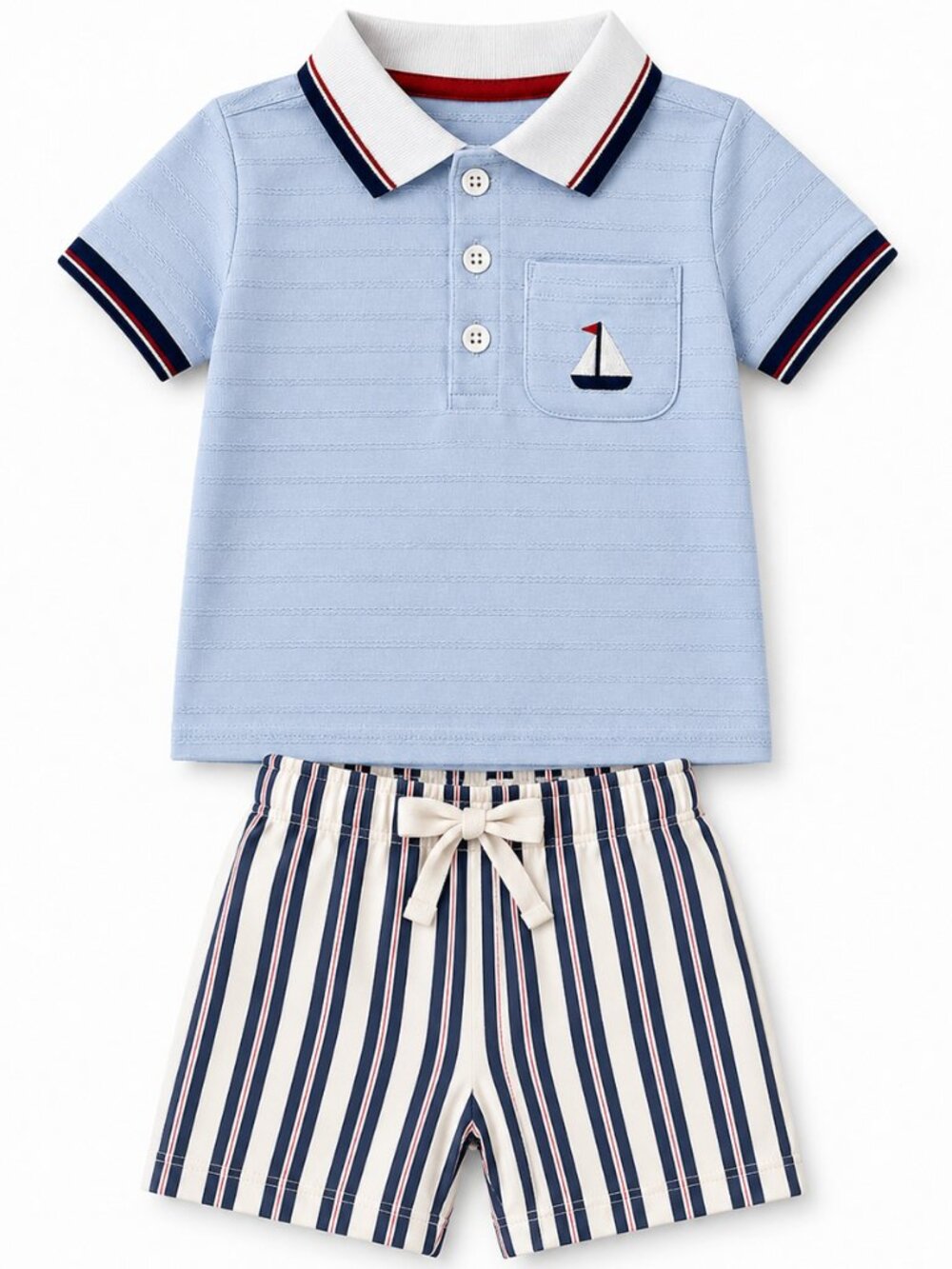 NWT Baby Essentials Toddler Boys 2 Piece Polo Shirt & Striped Shorts Set
